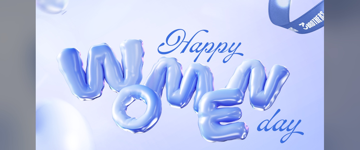 Happy Women's Day — glossy 3D balloon wordmark key visual
