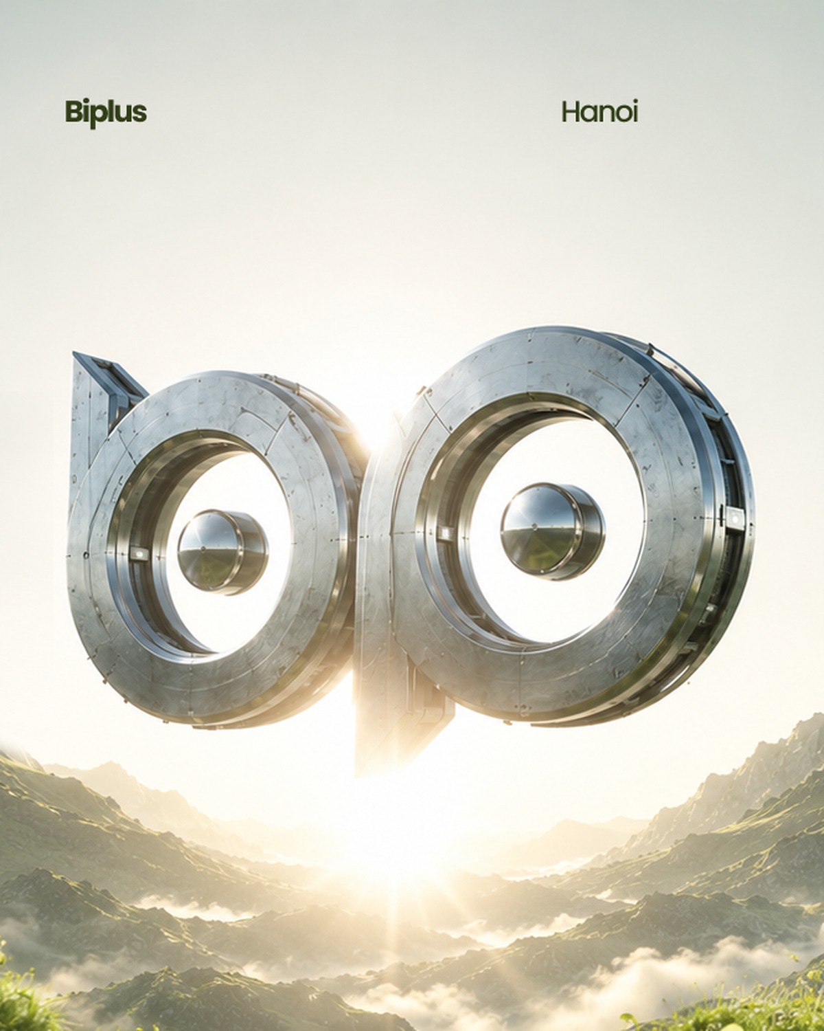 Biplus ‘bp’ logomark reimagined as twin sunrise lenses