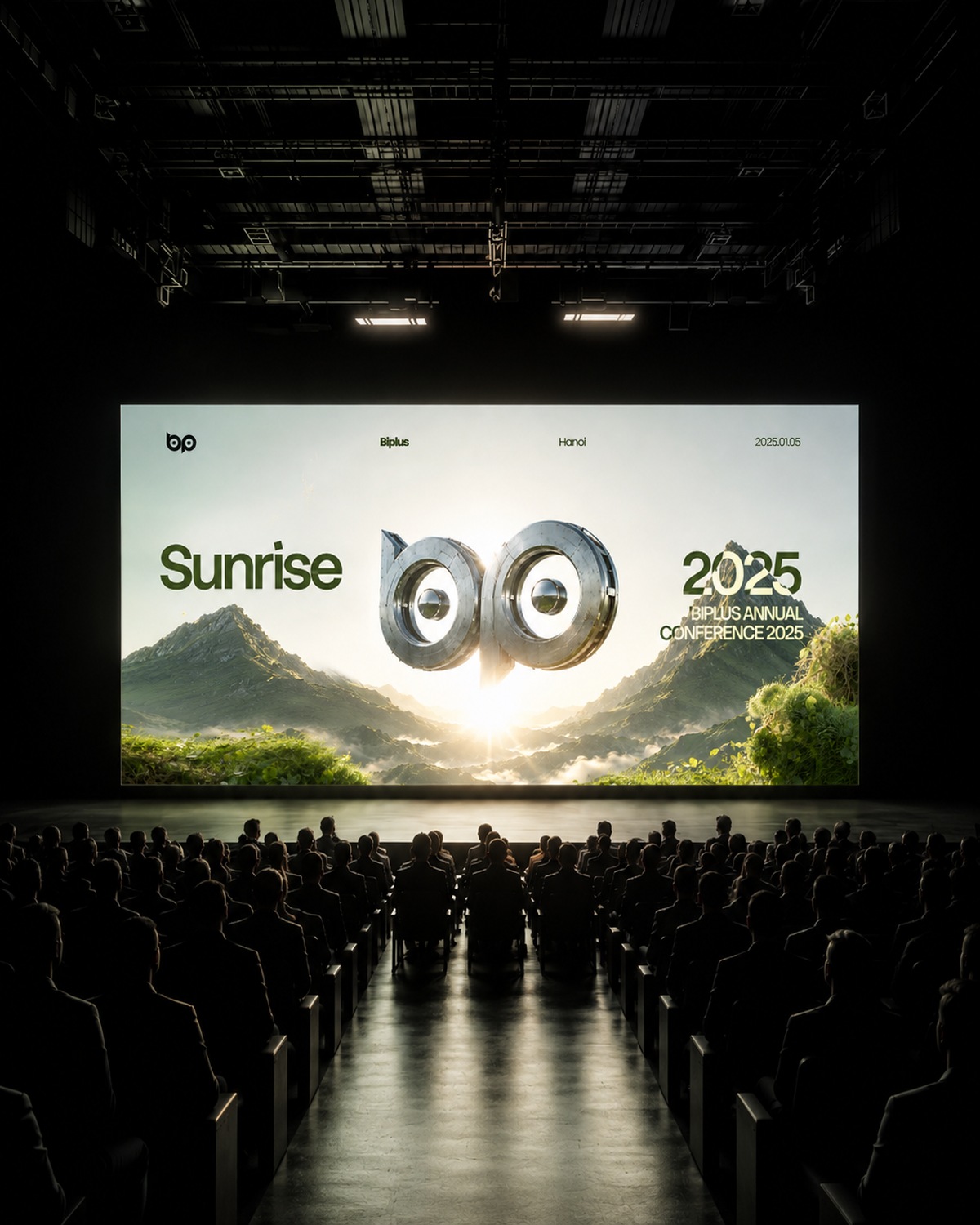 Sunrise key visual projected on stage, Biplus Annual Conference 2025
