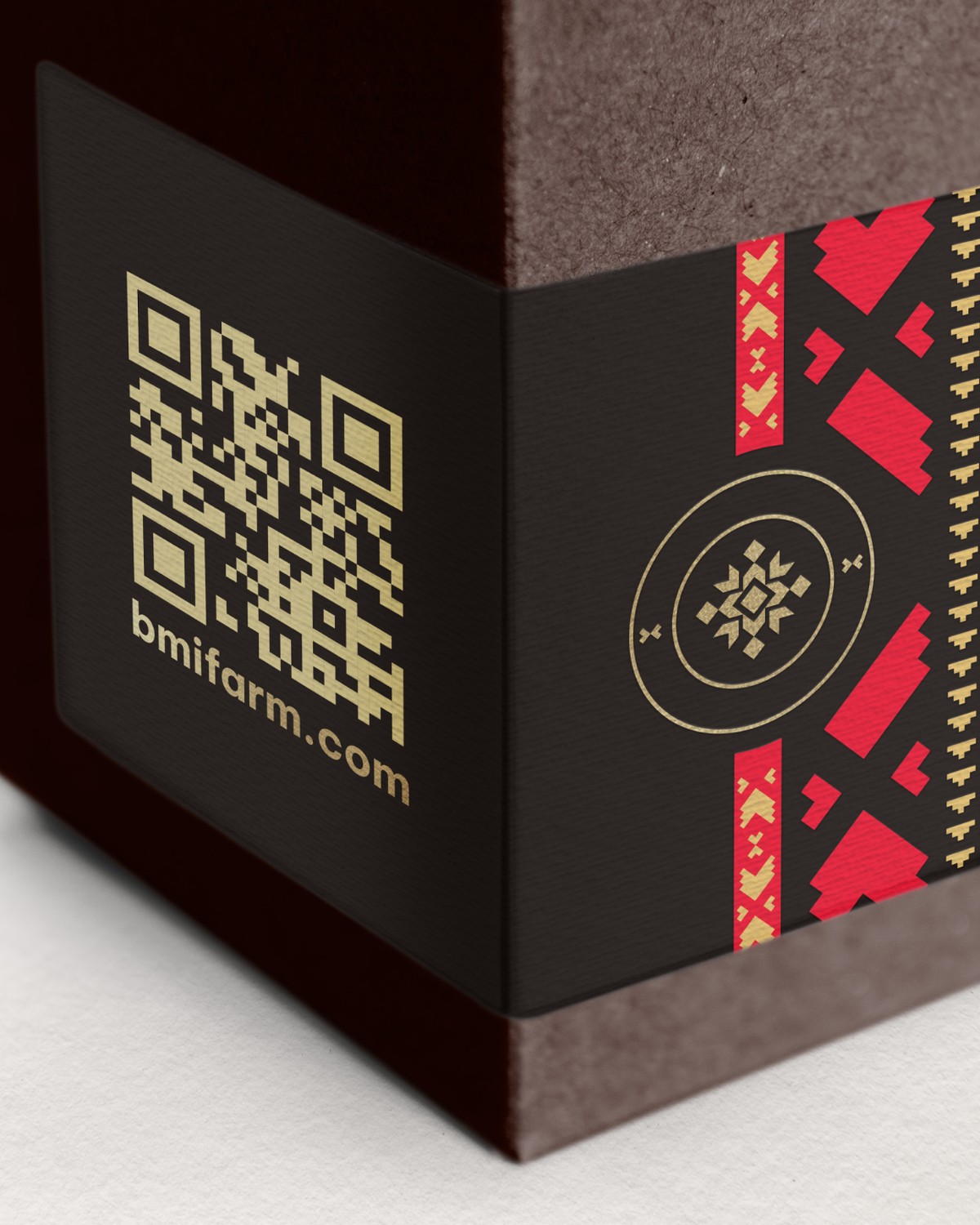 BMI packaging detail — QR code and pattern