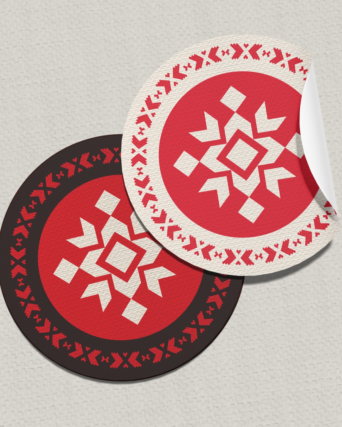 BMI product labels, red and cream