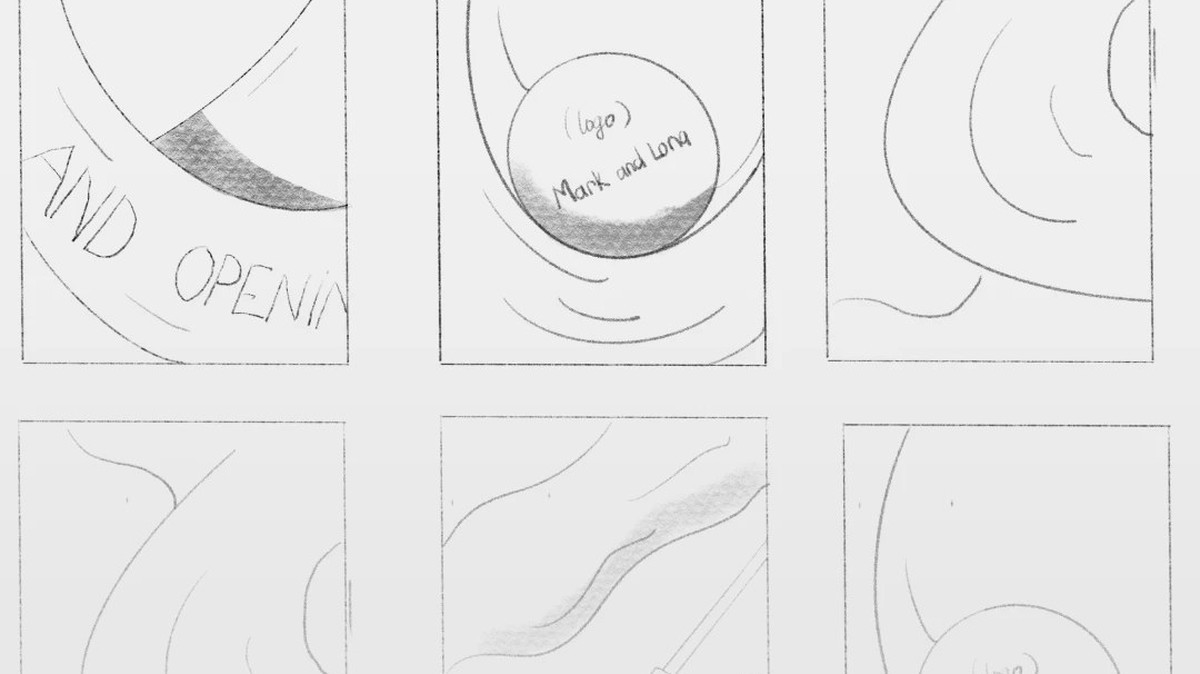 Concept sketches mapping the key visual's camera move