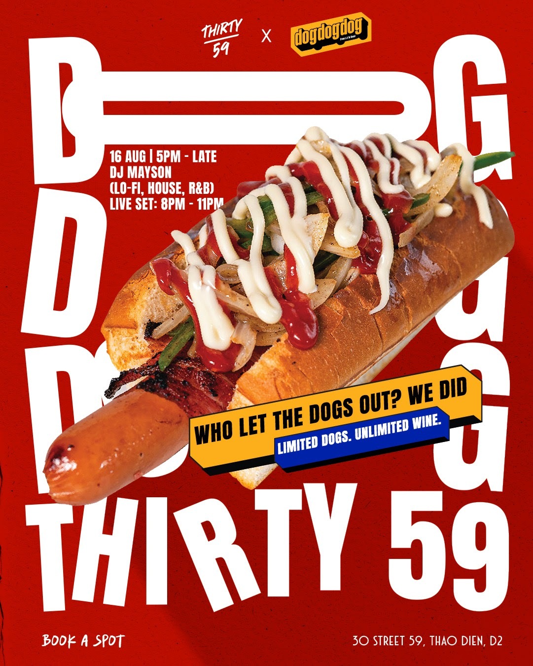 THIRTY59 x Dog Dog Dog hot dog night event poster