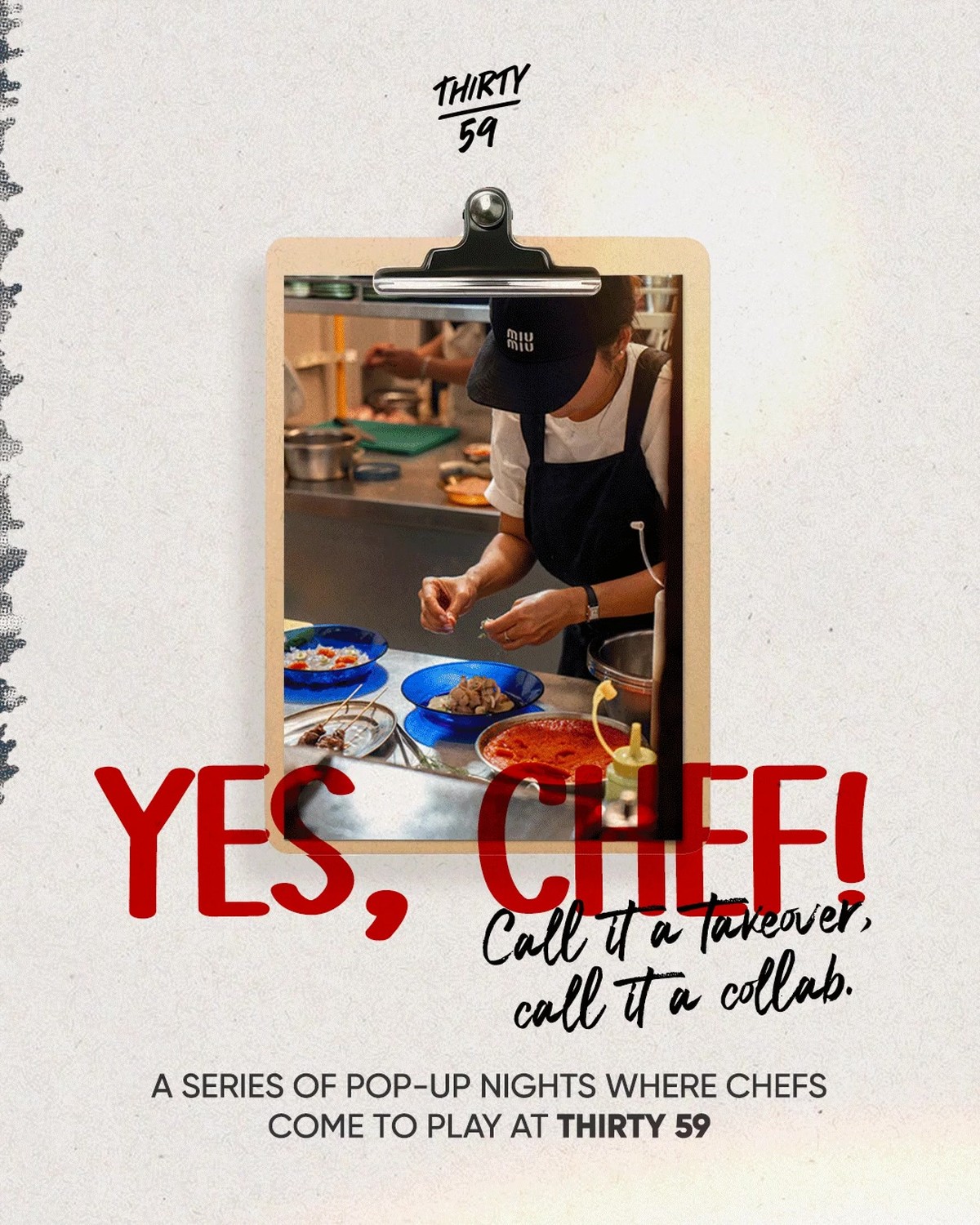 A chef plating a dish during a THIRTY59 pop-up night