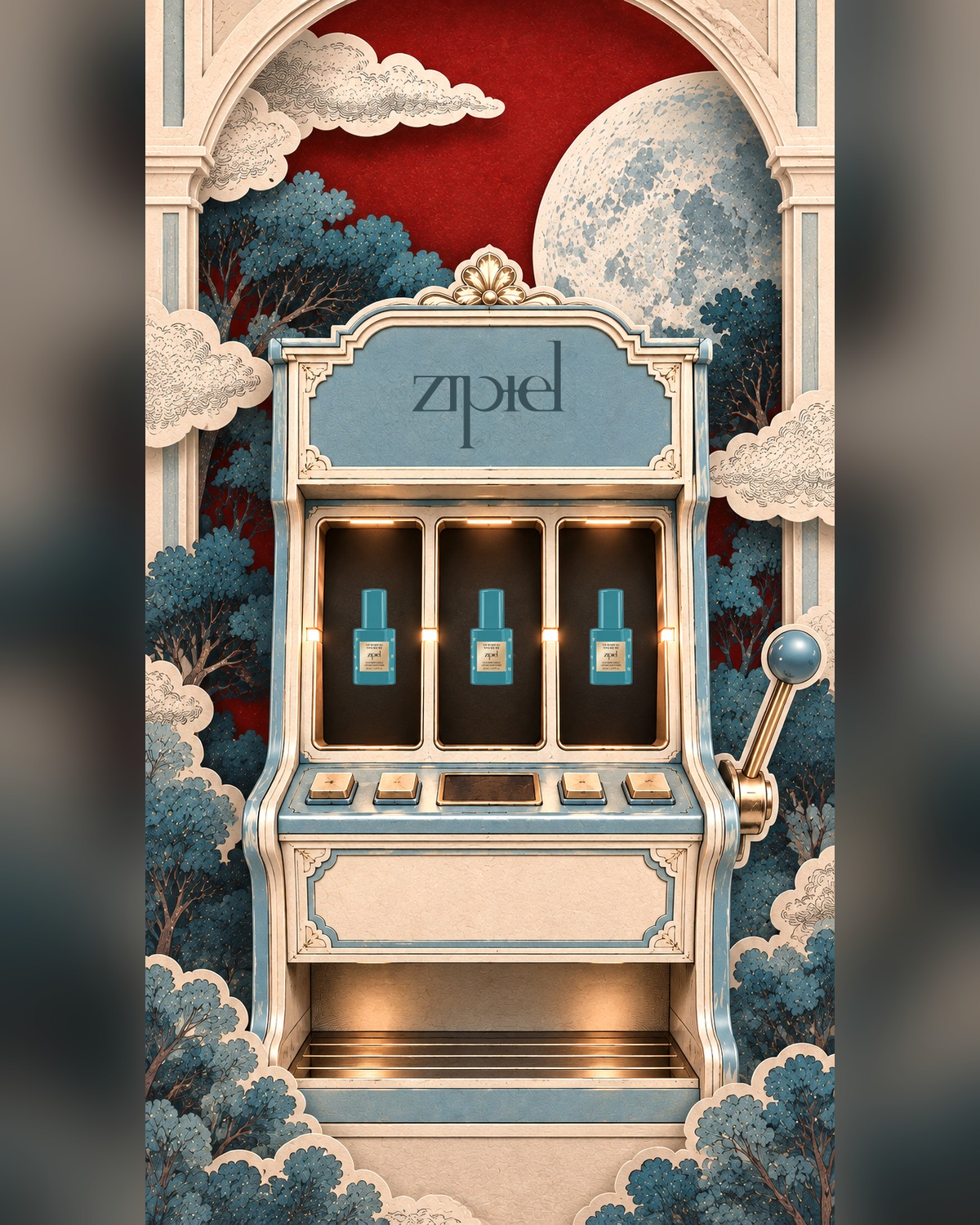 Zipiel Art Deco slot-machine illustration, full composition