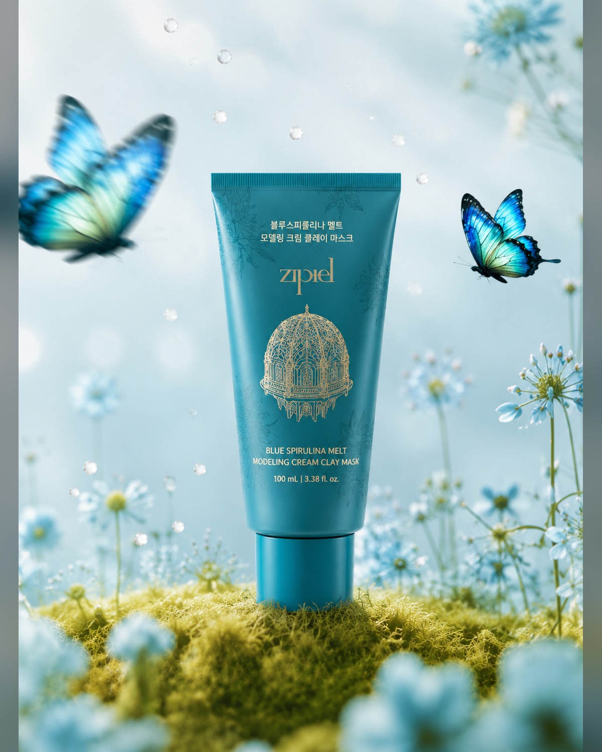 Zipiel butterfly and product illustration, full composition